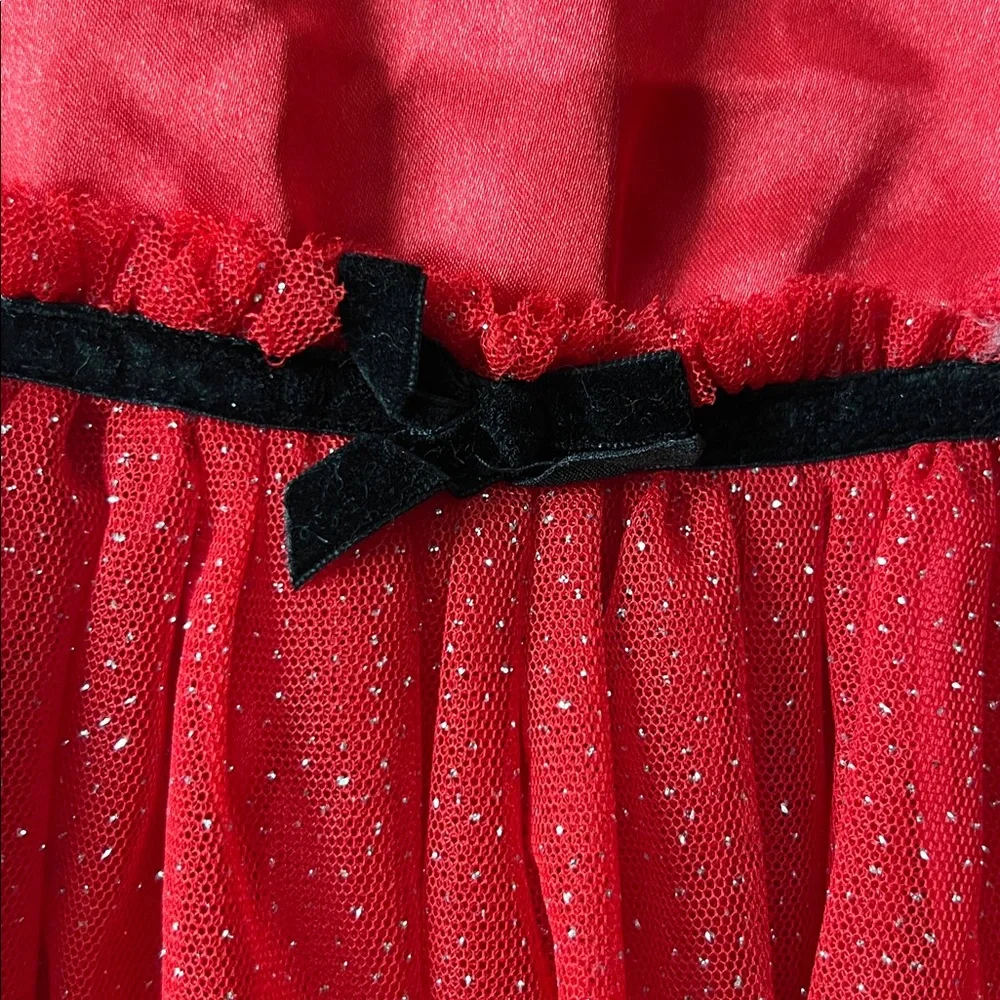 NWT Nanette Baby Red Sparkle Kids Dress with Black Bow Size 18M